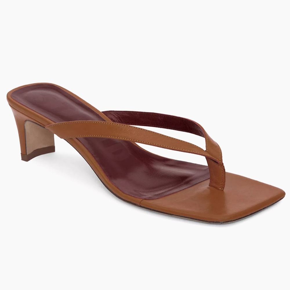 Staud Audrey Square Toe Leather Thong Kitten Heel Sandals